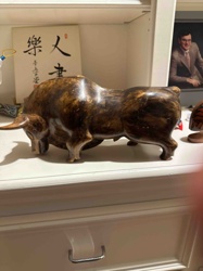 Carved Wooden Bull Figurine