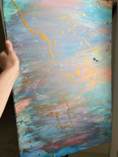 Abstract Expressionist Painting with Gold Splatters