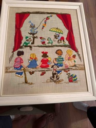 Framed Embroidered Children's Play Stage Scene