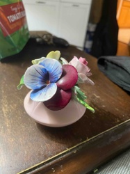 Staffordshire Bone China Floral Arrangement with Pansy and Roses in Pink Vase