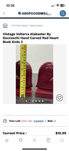Vintage Volterra Alabaster By Ducceschi Hand Carved Red Heart Book Ends