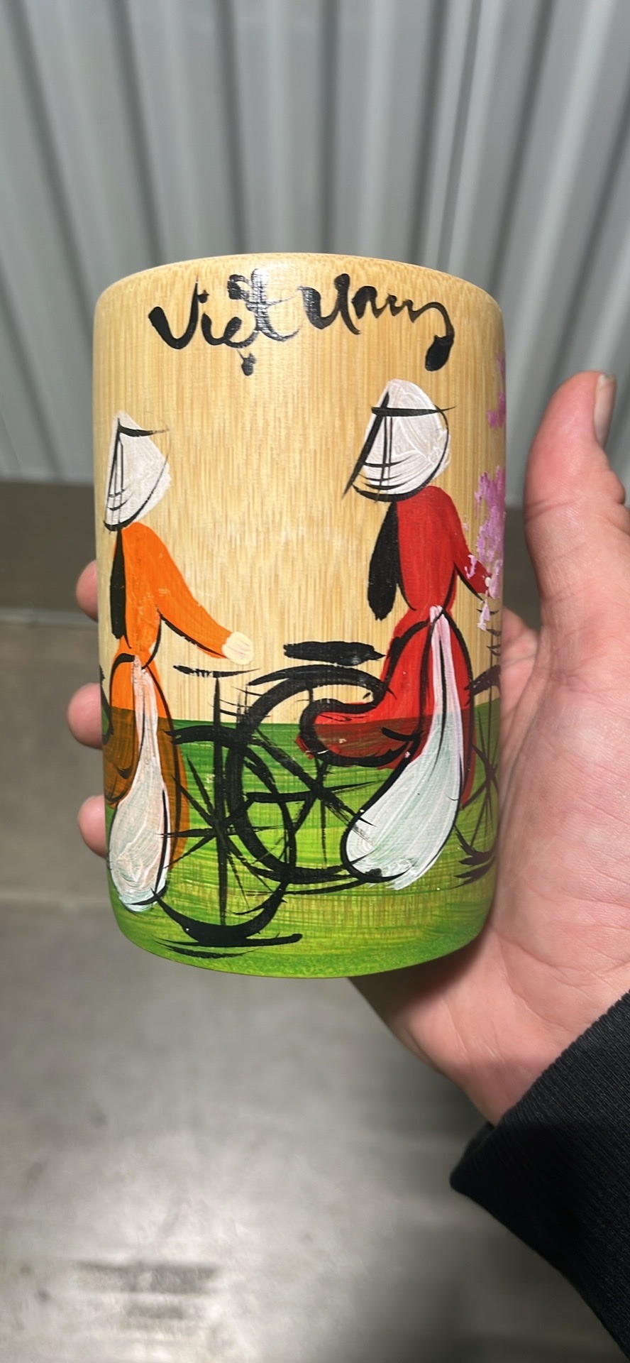 Submitted photo of Hand-painted bamboo decorative cylinder vessel