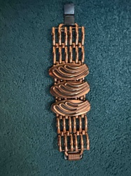 Vintage Copper Link Bracelet with Abstract Curled Panels