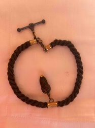 Victorian Hair Work Necklace with T-Bar Closure and Acorn Charm