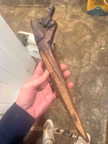 Carved Wooden Middle Finger Sculpture