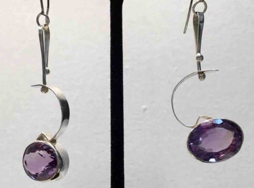 Modernist Amethyst and Sterling Silver Dangle Earrings