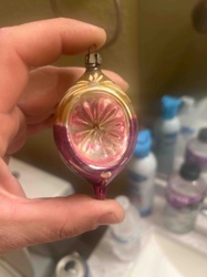 Vintage West German Blown Glass Christmas Ornament with Fuchsia and Gold Design