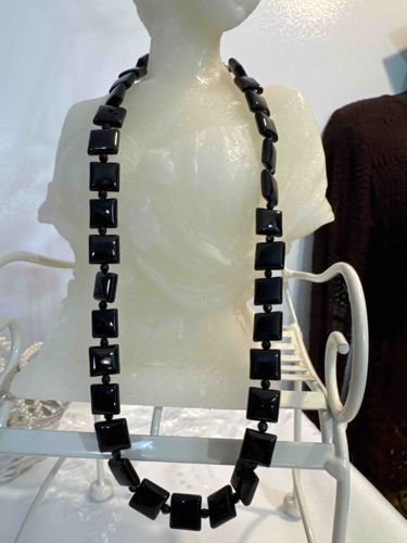 Black Onyx and Sterling Silver Square Bead Necklace