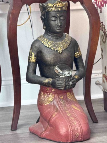 Kneeling Thai-Style Buddha Statue with Crystal Orb