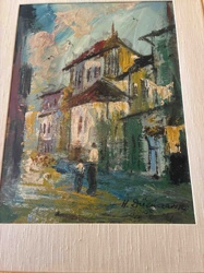 Impasto Street Scene Oil Painting by H. Duencuand (or similar signature)