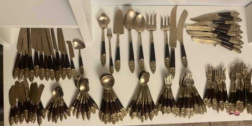 Vintage Thai Bronze Flatware and Serving Set