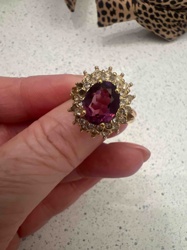 Cocktail Ring with Purple Stone and Halo Setting