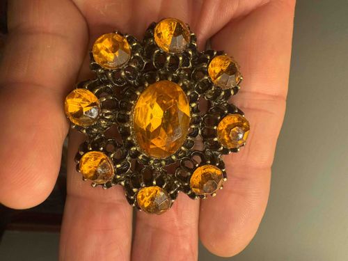 Vintage Amber Rhinestone Brooch