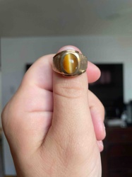 Men's Gold-Tone Ring with Oval Tiger's Eye Cabochon