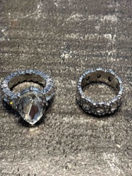 Two Silver-Toned Costume Rings with Clear "Gemstones"