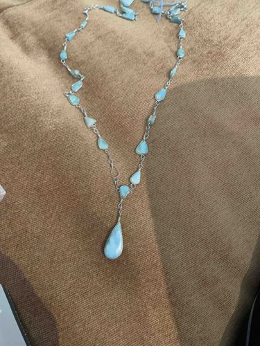Larimar Stone and Silver-Toned Chain Y-Drop Necklace