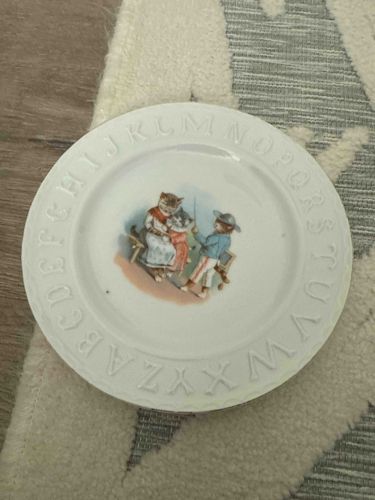 Antique ABC Children's Plate with Feline Illustration