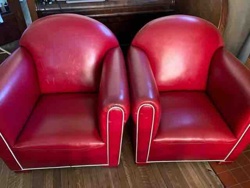 Pair of Vintage Red Leather Club Chairs