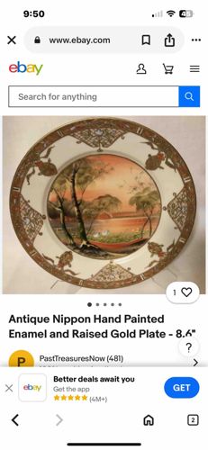 Antique Nippon Hand Painted Enamel and Raised Gold Plate