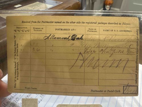 Early US Postal Service Registered Package Notification Card