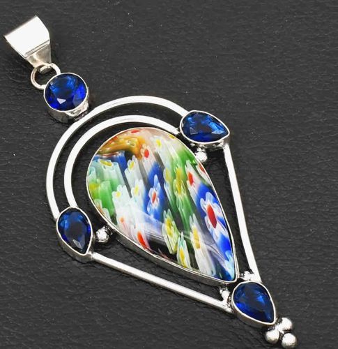 Millefiori and Tanzanite Sterling Silver Pendant