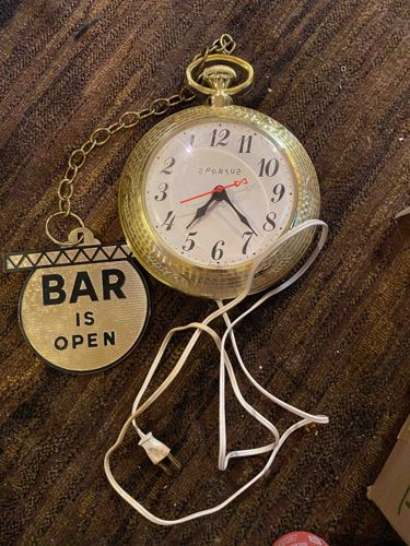 Vintage Zagarus Hanging Wall Clock with 'Bar Is Open' Sign