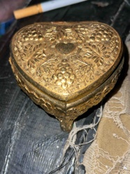 Vintage Heart-Shaped Embossed Gold-Tone Trinket Box
