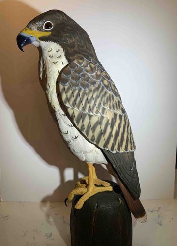 Hand-Carved Wooden Falcon Sculpture