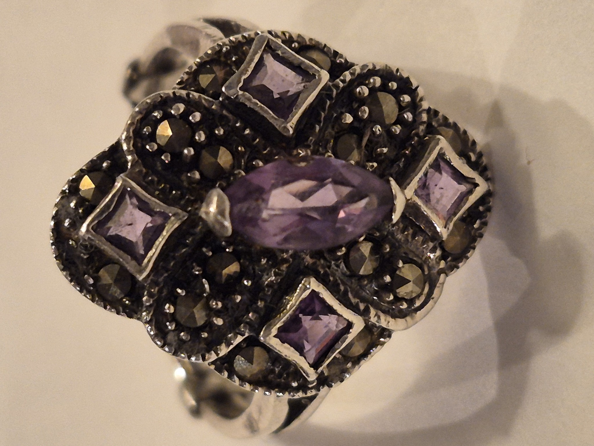 Submitted photo of Art Deco style sterling silver amethyst and marcasite ring