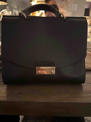 Black Leather Top-Handle Bag with Gold-Tone Hardware