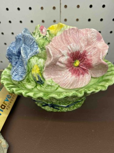 Italian Majolica Pansy Floral Tureen