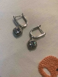 Pair of Silver-Toned Lab-Created Diamond Halo Drop Earrings