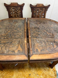 Carved Wood and Glass Top Table with Chairs (Possibly Chinese Export)