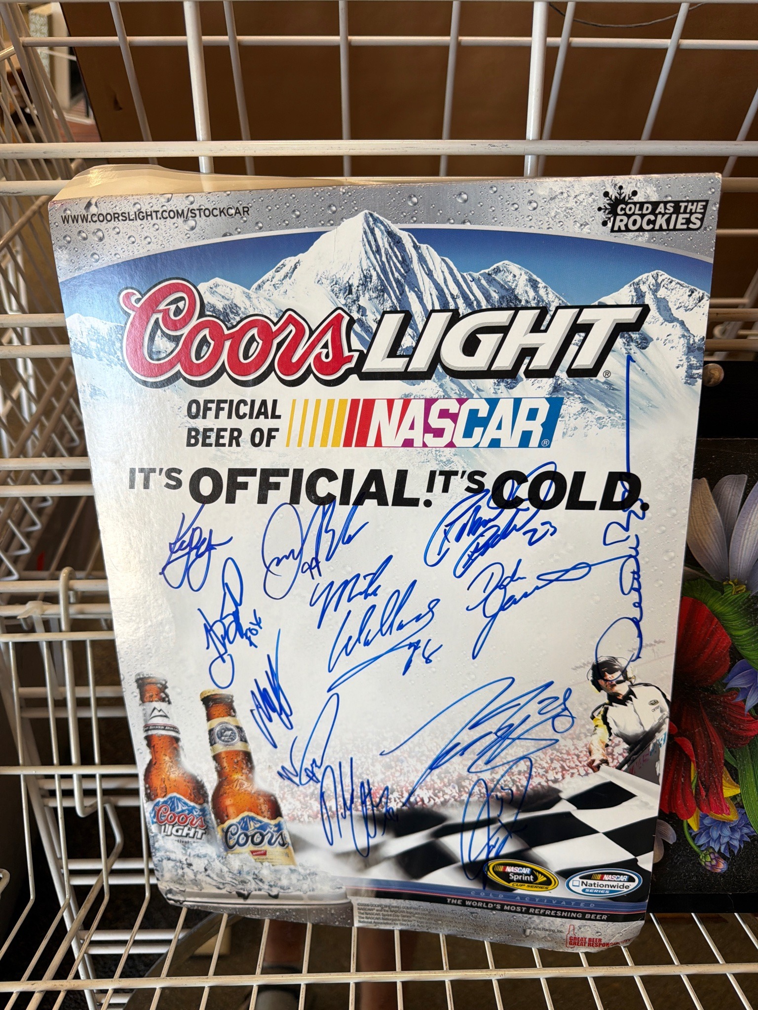 Submitted photo of Coors Light NASCAR promotional sign bearing signatures (not authenticated)