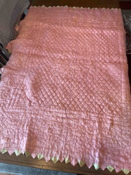 Vintage Pink Hand-Quilted Bedspread with Scalloped Border