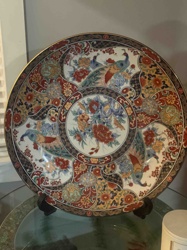 Japanese Imari-Style Decorative Plate with Peacocks and Botanicals