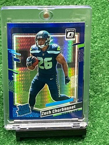 2023 Panini Donruss Optic Zach Charbonnet Blue Mojo Prizm Rated Rookie