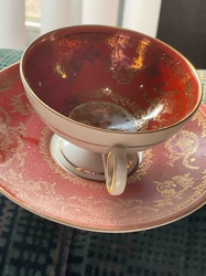 Vintage German Porcelain Teacup and Saucer with Gold Gilt Decoration