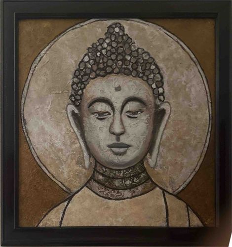 Textured Buddha Head Painting with Halo
