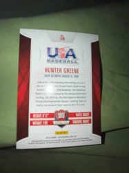 2015 Panini USA Baseball Box Set Hunter Greene Trading Card (Back)