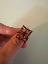 Vintage Garnet and Gold Tone Filigree Cocktail Ring