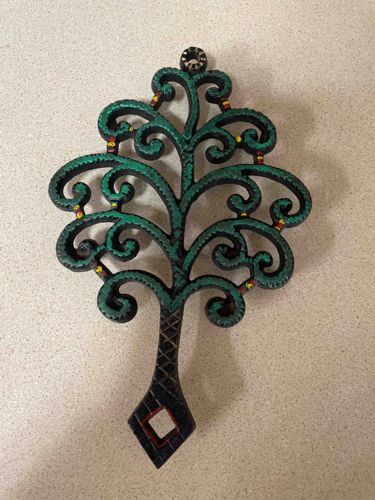 Folk Art Painted Cast Iron Tree-of-Life Trivet