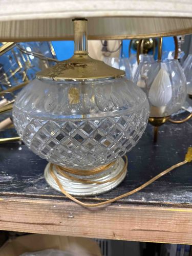 Cut Glass Table Lamp with Fabric Shade