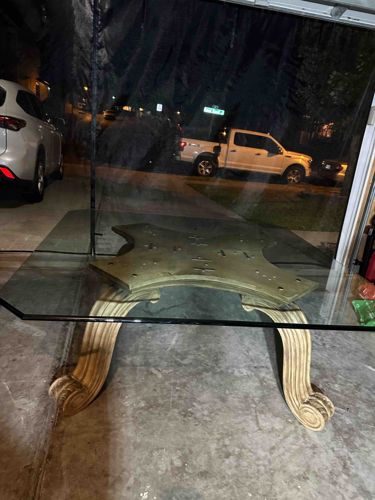 Neoclassical Style Glass Top Coffee Table with Fluted Legs