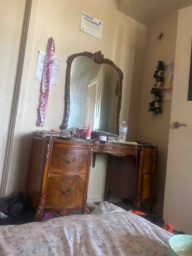 Vintage Carved Wood Dressing Table with Mirror