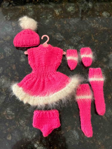 Handmade Knitted Pink Barbie Doll Winter Outfit Set