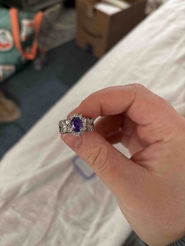 10KT White Gold Amethyst and Diamond Halo Band Ring