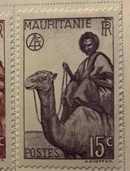 Mauritania 15c Postage Stamp 'A.E.F. Camel and Rider' Series