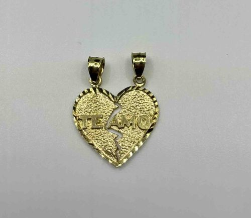 14K Gold 'Te Amo' Split Heart Pendant Set