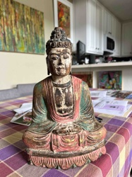 Asian Patinated Wooden Buddha Statue
